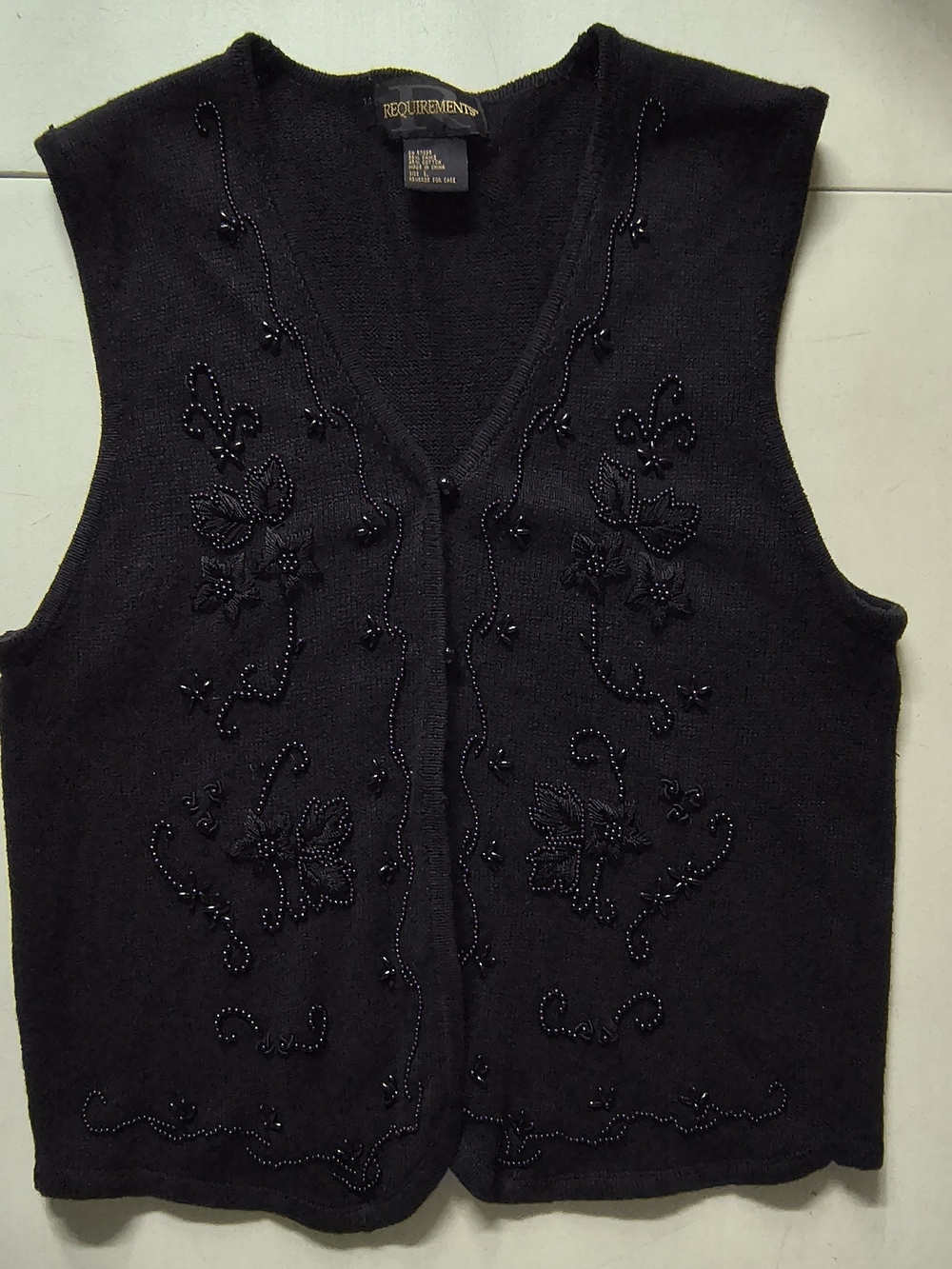 Requirements Black Knit Cardigan Vest With Beaded Embellishments Sz L